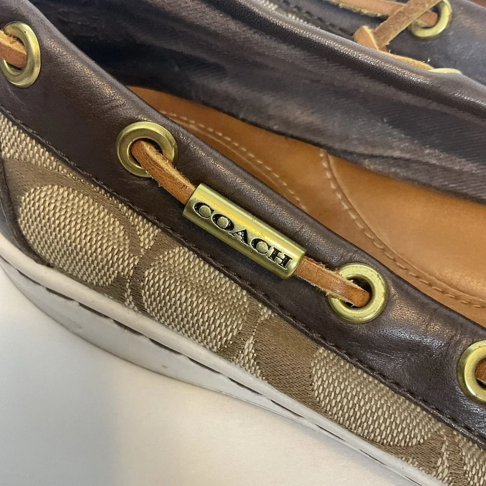 Coach Richelle Topsider Boat Shoes Canvas Leather‎ brown Womens Size 7B Monogram